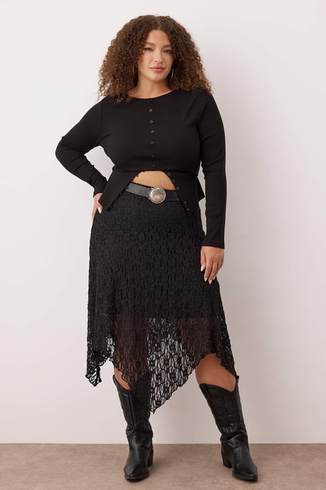 Trendyol Curve Dam Svart Enfärgad Midi Asymmetrisk Plus size Kjolar - Image 2