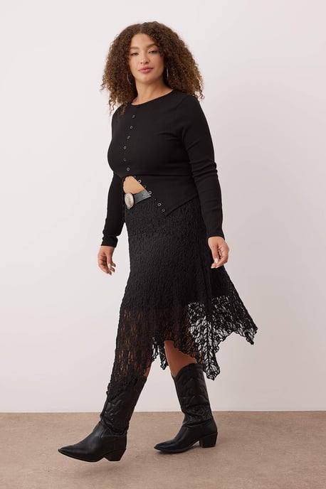 Trendyol Curve Dam Svart Enfärgad Midi Asymmetrisk Plus size Kjolar - Image 3