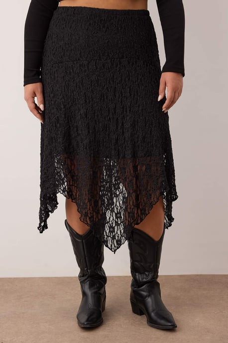 Trendyol Curve Dam Svart Enfärgad Midi Asymmetrisk Plus size Kjolar - Image 4