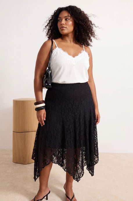 Trendyol Curve Dam Svart Enfärgad Midi Asymmetrisk Plus size Kjolar - Image 6