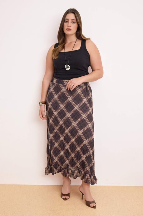 Trendyol Curve Dam Flerfärgad Rutig Midi Plus size Kjolar - Image 3
