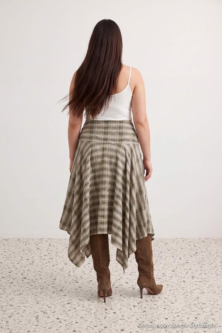 Trendyol Curve Dam Flerfärgad Rutig Midi Plus size Kjolar - Image 2