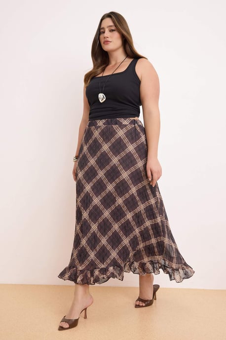 Trendyol Curve Dam Flerfärgad Rutig Midi Plus size Kjolar - Image 4