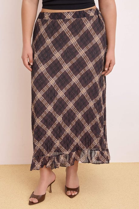 Trendyol Curve Dam Flerfärgad Rutig Midi Plus size Kjolar - Image 5
