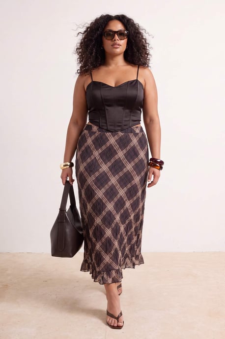 Trendyol Curve Dam Flerfärgad Rutig Midi Plus size Kjolar - Image 6