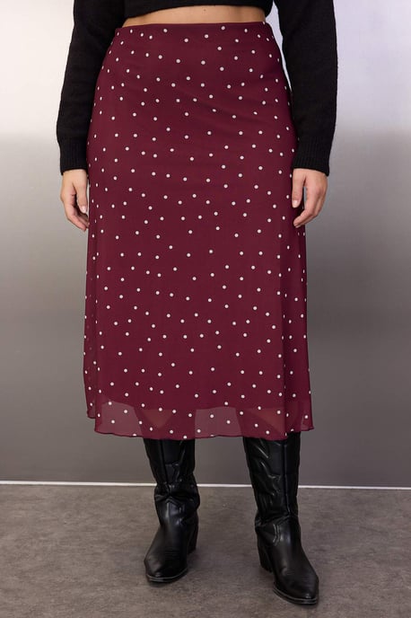 Trendyol Curve Dam Vinröd Djurmönster Midi A-linje Plus size Kjolar - Image 2