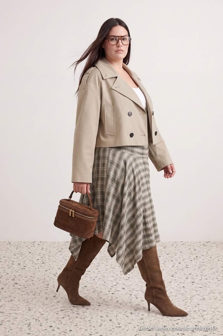 Trendyol Curve Dam Flerfärgad Rutig Midi Plus size Kjolar - Image 6