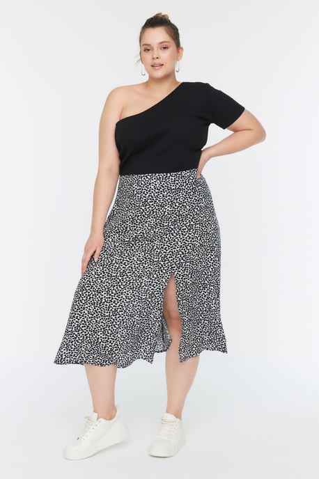 Trendyol Curve Dam Svart Djurmönster Midi A-linje A-linje Plus size Kjolar - Image 2