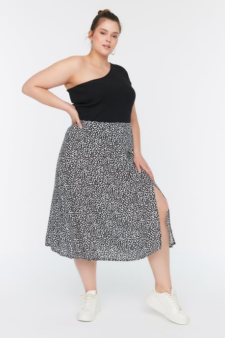 Trendyol Curve Dam Svart Djurmönster Midi A-linje A-linje Plus size Kjolar - Image 6