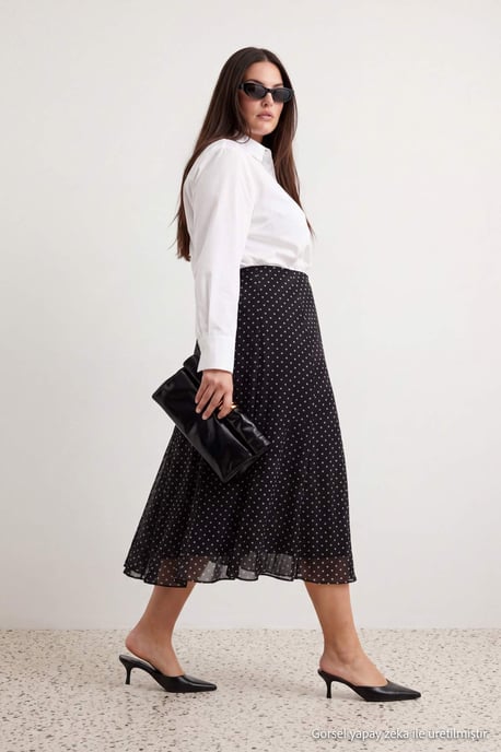 Trendyol Curve Dam Svart Prickig Midi Skater Plus size Kjolar - Image 3