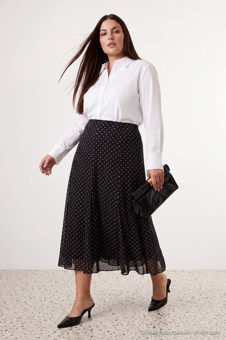 Trendyol Curve Dam Svart Prickig Midi Skater Plus size Kjolar - Image 4