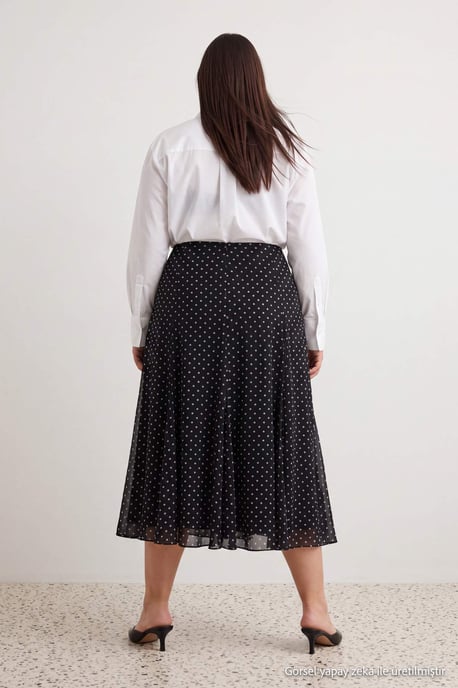 Trendyol Curve Dam Svart Prickig Midi Skater Plus size Kjolar - Image 5
