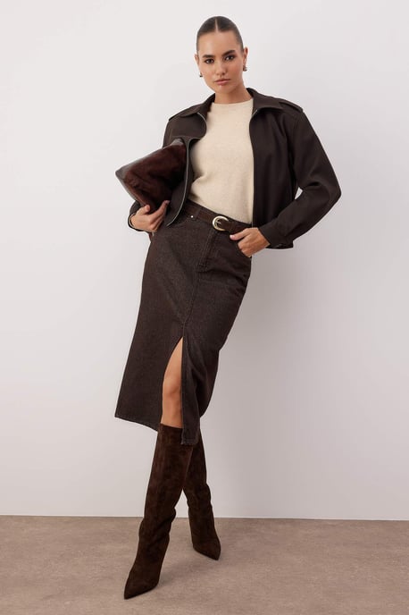 TRENDYOLMİLLA Dames Bruin Effen Midi Kokerrok- rok Kokerrok- rok Rokken - Image 2
