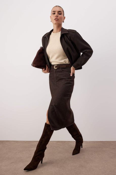 TRENDYOLMİLLA Dames Bruin Effen Midi Kokerrok- rok Kokerrok- rok Rokken - Image 3