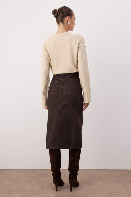 TRENDYOLMİLLA Dames Bruin Effen Midi Kokerrok- rok Kokerrok- rok Rokken - Image 5