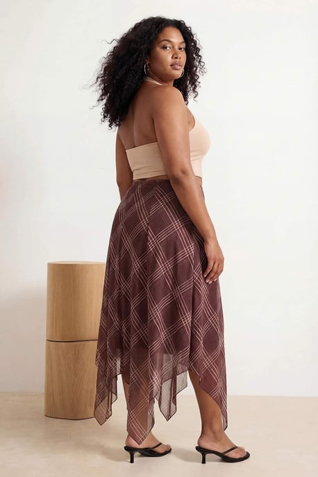 Trendyol Curve Dam Brun Rutig Midi Plus size Kjolar - Image 6