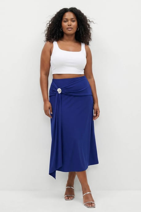Trendyol Curve Dam Blå Enfärgad Midi Penn kjol Plus size Kjolar - Image 6