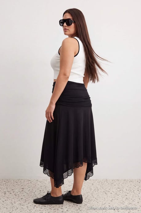 Trendyol Curve Dam Svart Enfärgad Midi Skater Plus size Kjolar - Image 2