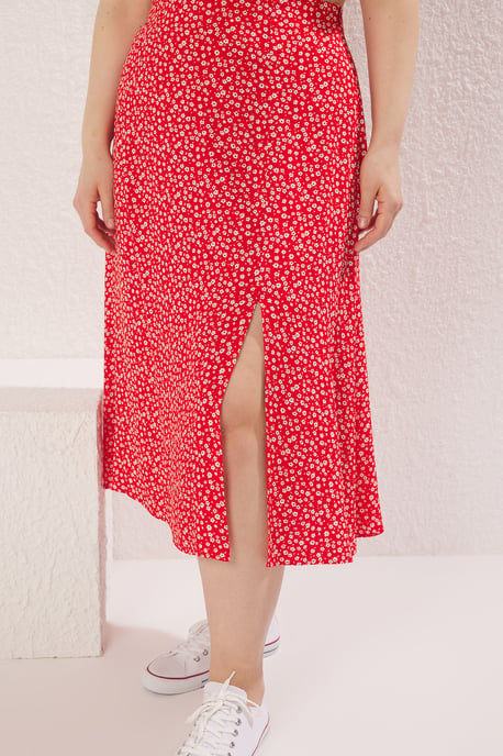 Trendyol Curve Dam Röd Djurmönster Midi A-linje A-linje Plus size Kjolar - Image 2