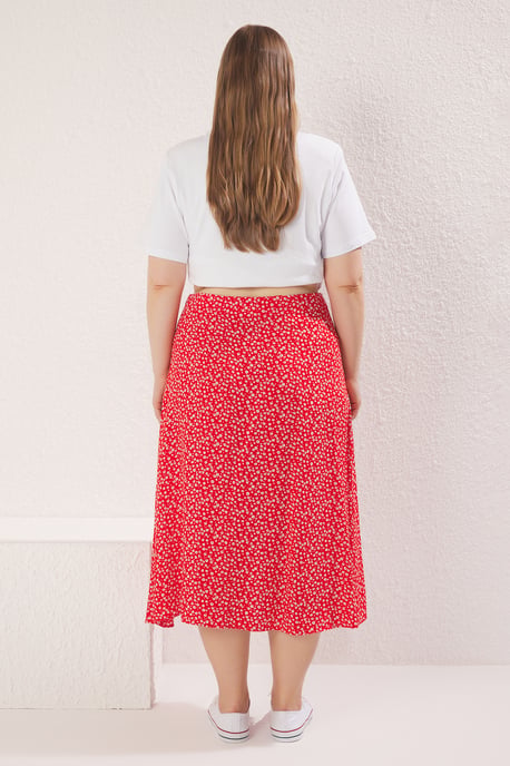 Trendyol Curve Dam Röd Djurmönster Midi A-linje A-linje Plus size Kjolar - Image 3