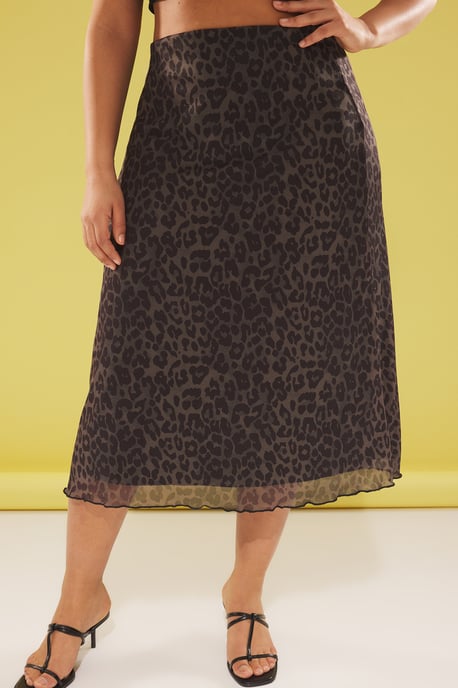 Trendyol Curve Dam Khaki Djurmönster Midi A-linje Plus size Kjolar - Image 3