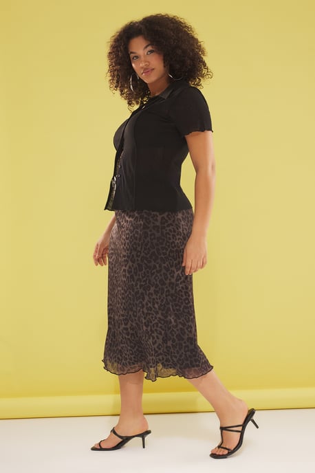 Trendyol Curve Dam Khaki Djurmönster Midi A-linje Plus size Kjolar - Image 6