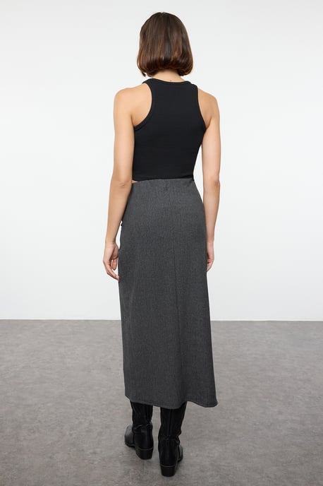 TRENDYOLMİLLA Women's Black Plain Midi Double-breasted / Anvelop Pencil skirt Skirts - Image 4
