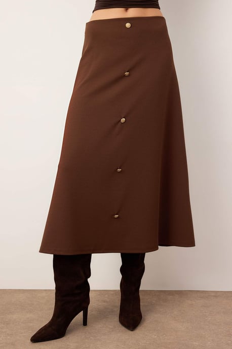 TRENDYOLMİLLA Women's Brown Plain Midi Waist Elastic Skater Skirts - Image 2