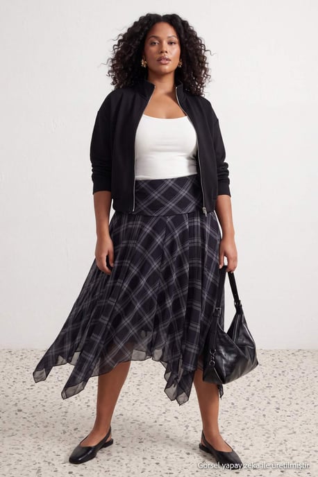 Trendyol Curve Dam Flerfärgad Rutig Midi Plus size Kjolar - Image 1