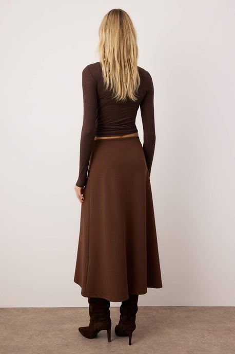 TRENDYOLMİLLA Women's Brown Plain Midi Waist Elastic Skater Skirts - Image 3
