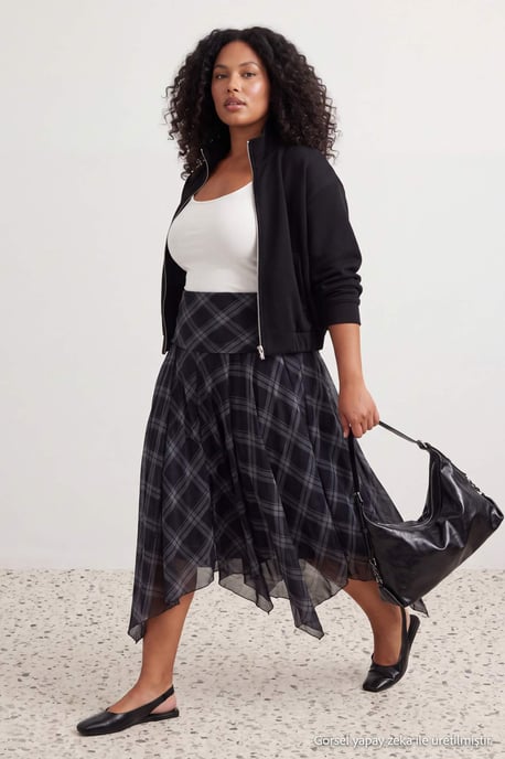 Trendyol Curve Dam Flerfärgad Rutig Midi Plus size Kjolar - Image 2
