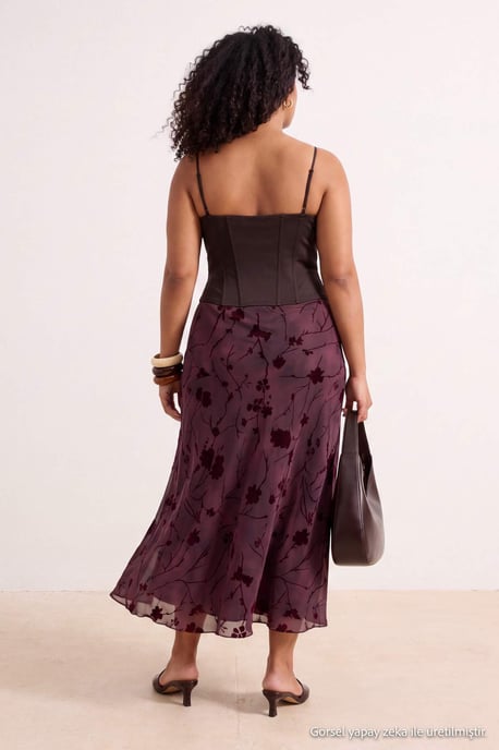 Trendyol Curve Dam Vinröd Blommig Midi Plus size Kjolar - Image 3