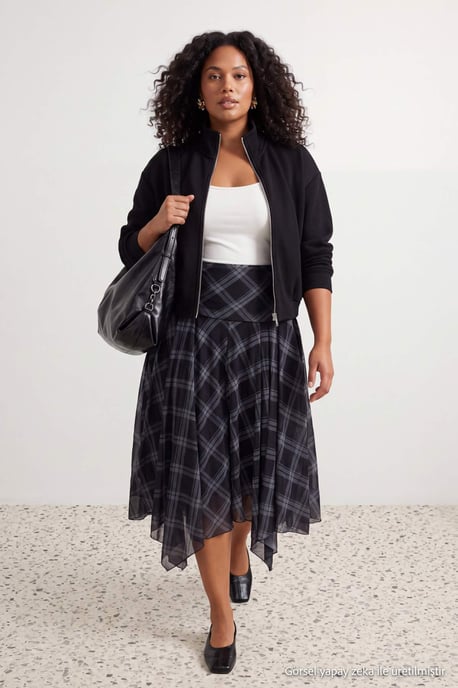 Trendyol Curve Dam Flerfärgad Rutig Midi Plus size Kjolar - Image 6