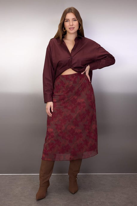 Trendyol Curve Dam Flerfärgad Djurmönster Midi A-linje Plus size Kjolar - Image 3