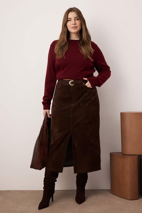 Trendyol Curve Dam Brun Enfärgad Midi Plus size Kjolar - Image 1