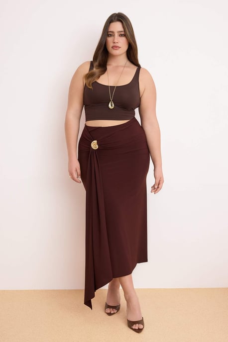 Trendyol Curve Dam Brun Enfärgad Midi Penn kjol Plus size Kjolar - Image 1