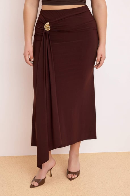 Trendyol Curve Dam Brun Enfärgad Midi Penn kjol Plus size Kjolar - Image 2