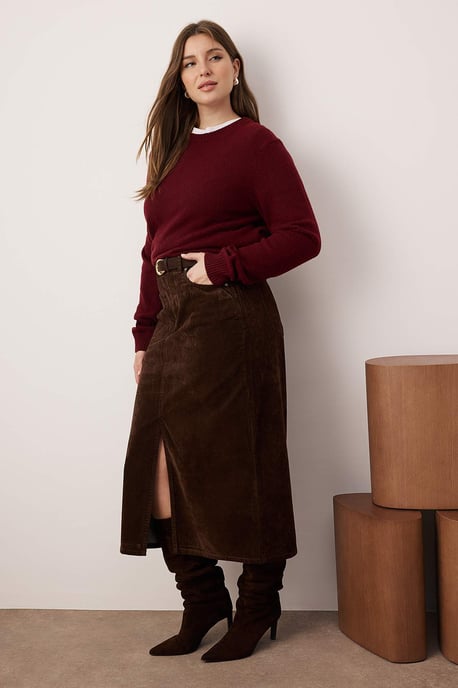 Trendyol Curve Dam Brun Enfärgad Midi Plus size Kjolar - Image 6
