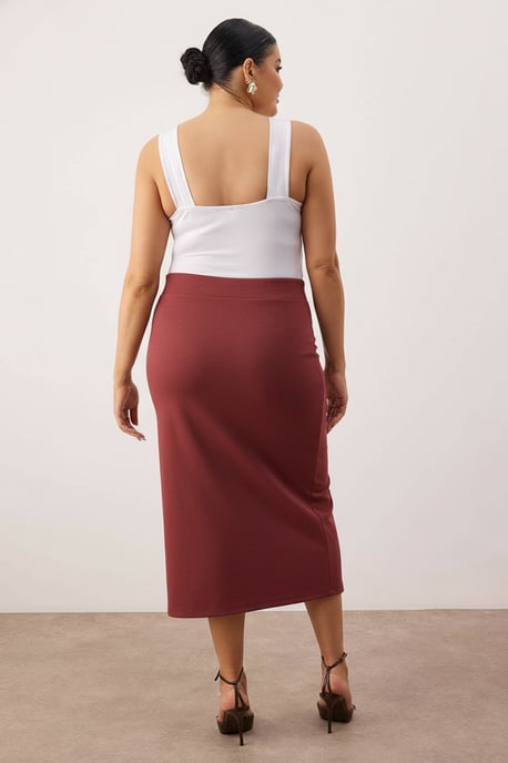 Trendyol Curve Dam Vinröd Enfärgad Midi Penn kjol Plus size Kjolar - Image 3