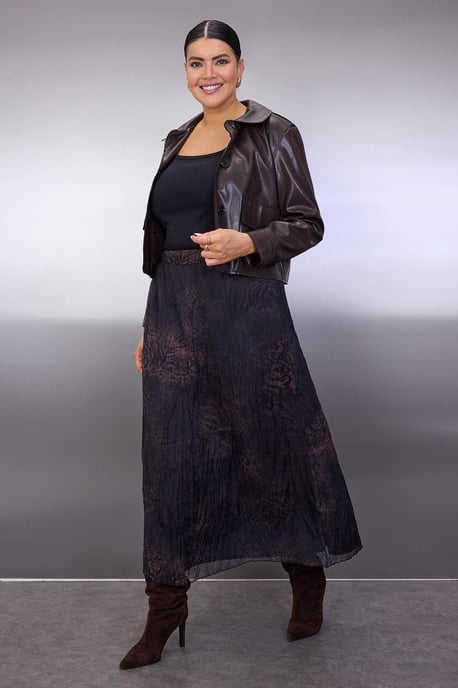 Trendyol Curve Dam Khaki Djurmönster Midi Plus size Kjolar - Image 6