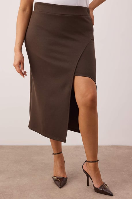 Trendyol Curve Dam Brun Enfärgad Midi Penn kjol Plus size Kjolar - Image 2