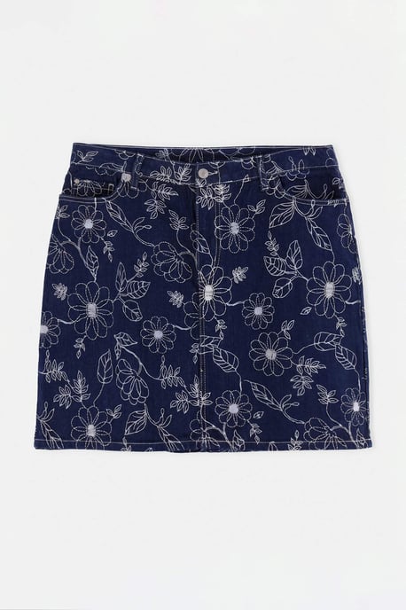 Trendyol Curve Dam Mörkblå Blommig Kort / Mini A-linje Plus size Kjolar - Image 3