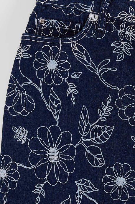 Trendyol Curve Dam Mörkblå Blommig Kort / Mini A-linje Plus size Kjolar - Image 4