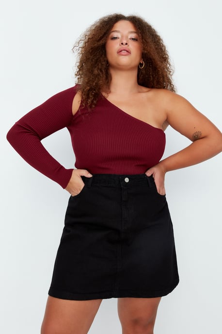 Trendyol Curve Dam Svart Enfärgad Kort / Mini A-linje A-linje Plus size Kjolar - Image 2