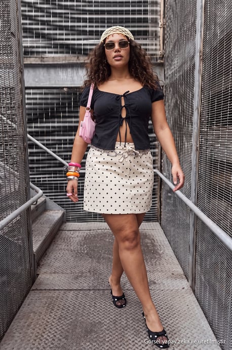 Trendyol Curve Dam Ecru Enfärgad Kort / Mini A-linje Plus size Kjolar - Image 2