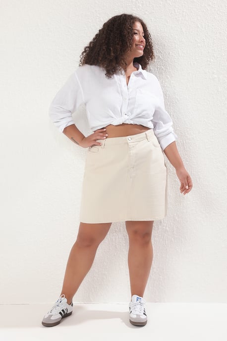 Trendyol Curve Dam Ecru Enfärgad Kort / Mini A-linje A-linje Plus size Kjolar - Image 2