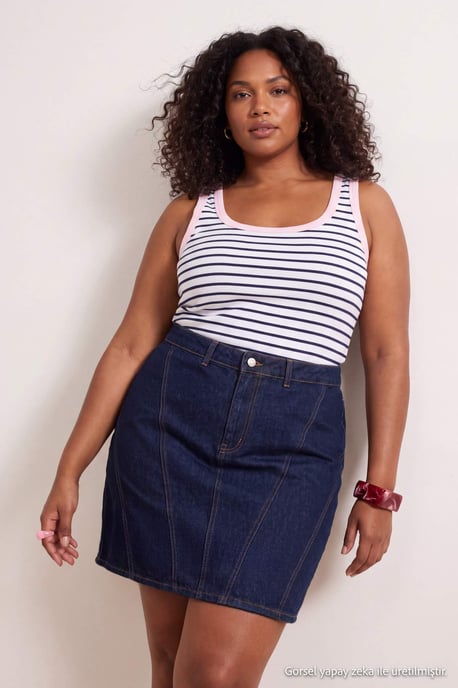 Trendyol Curve Dam Mörkblå Enfärgad Kort / Mini Basic Penn kjol Plus size Kjolar - Image 2
