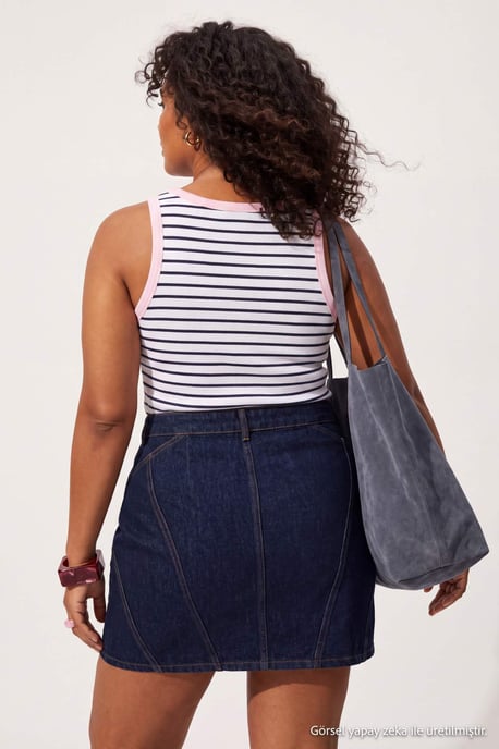 Trendyol Curve Dam Mörkblå Enfärgad Kort / Mini Basic Penn kjol Plus size Kjolar - Image 3