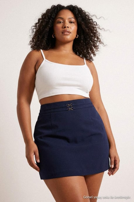 Trendyol Curve Dam Mörkblå Enfärgad Kort / Mini A-linje Plus size Kjolar - Image 2