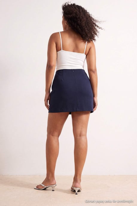 Trendyol Curve Dam Mörkblå Enfärgad Kort / Mini A-linje Plus size Kjolar - Image 3